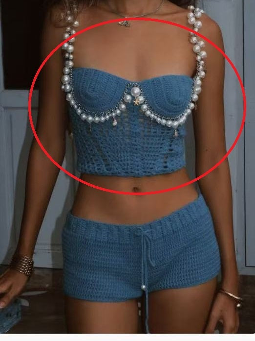 Sexy Solid Color Crop-top Spaghetti-strap Beading Top For Women's