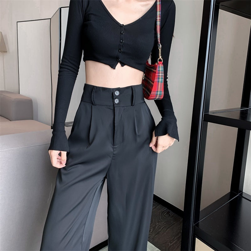 Urban Contour Tailored Trousers – Sleek Meets Street White Pants Women's High Waist Drape Suit Wide Leg Pants