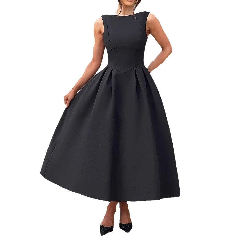Sleeveless Solid Color Hollow-out Cinched Dress Women's