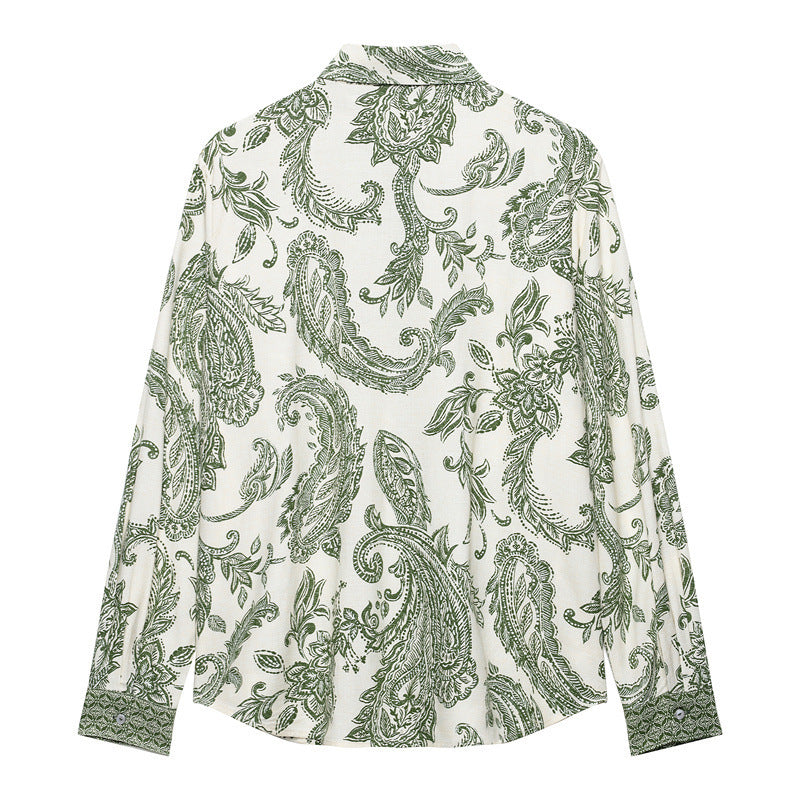European And American Retro Style Spring And Summer Leaf Print Shirt For Women's