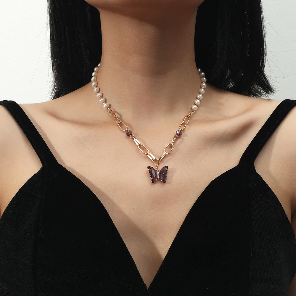 Pearl & Chain Butterfly Necklace – Whimsical Elegance with a Modern Twist Zircon Butterfly Pendant Personalized Pearl Necklace