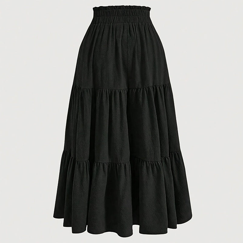 Solid Color High-Waist Knot Detail Flowy Pleated Midi Skirt - Elegant A-Line Skirt For Spring Summer