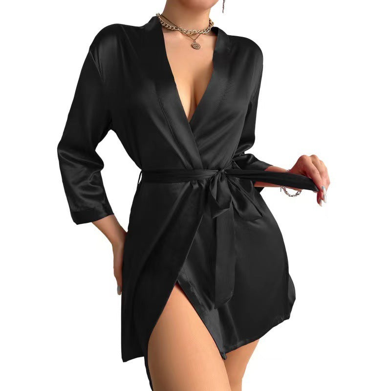 Sexy V-Neck Nightwear Robe Comfortable & Fashion Personality New Solid Color Ladies' Robe