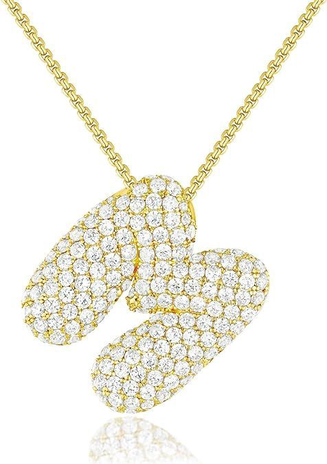 Custom Initial Necklace | Sparkle Alphabet Pendant Brass Zircon Balloon English Letter Necklace