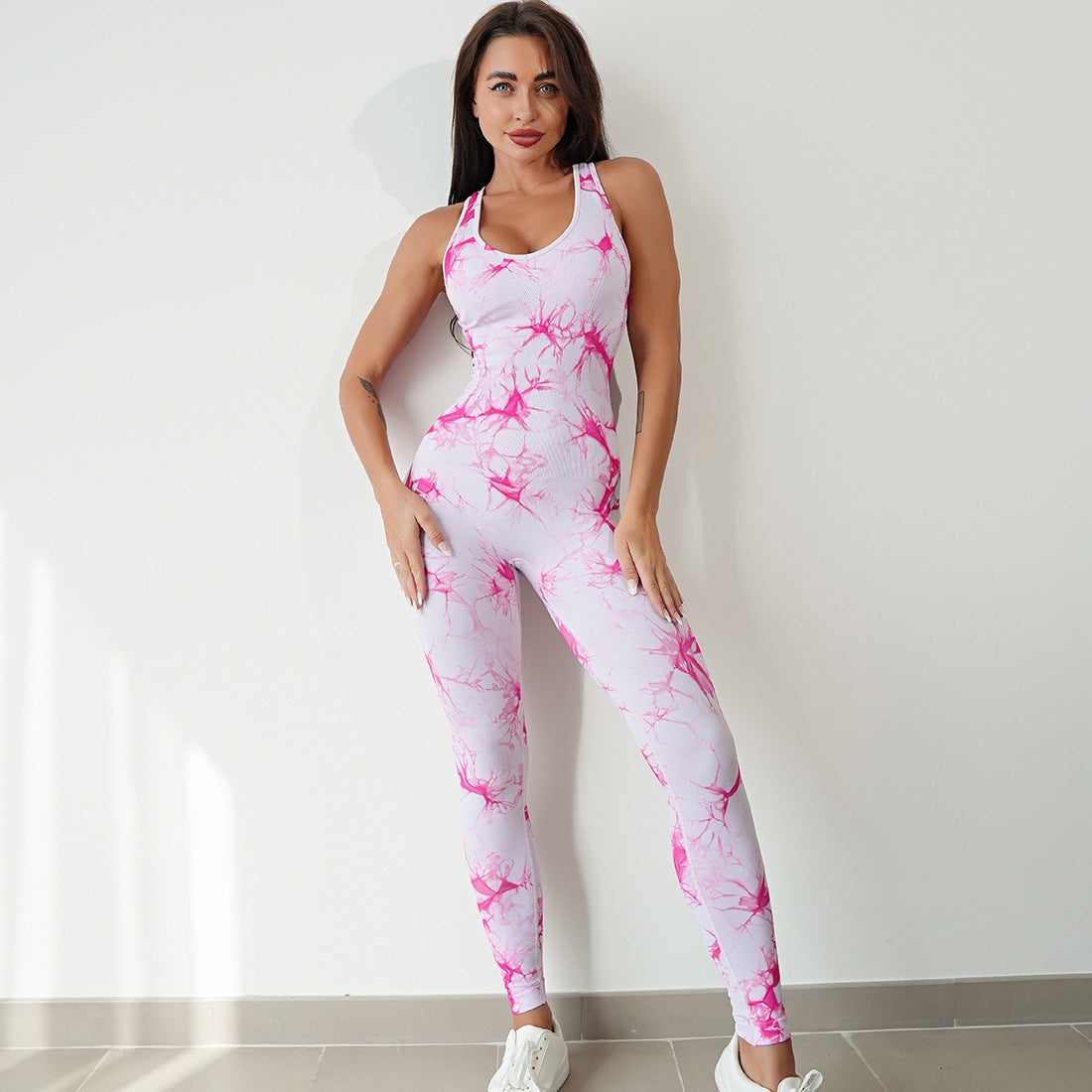 Tie-Dye Workout Jumpsuits – Bold Style Meets Peak Performance One-piece Workout Exercise Outfit Women's Breathable