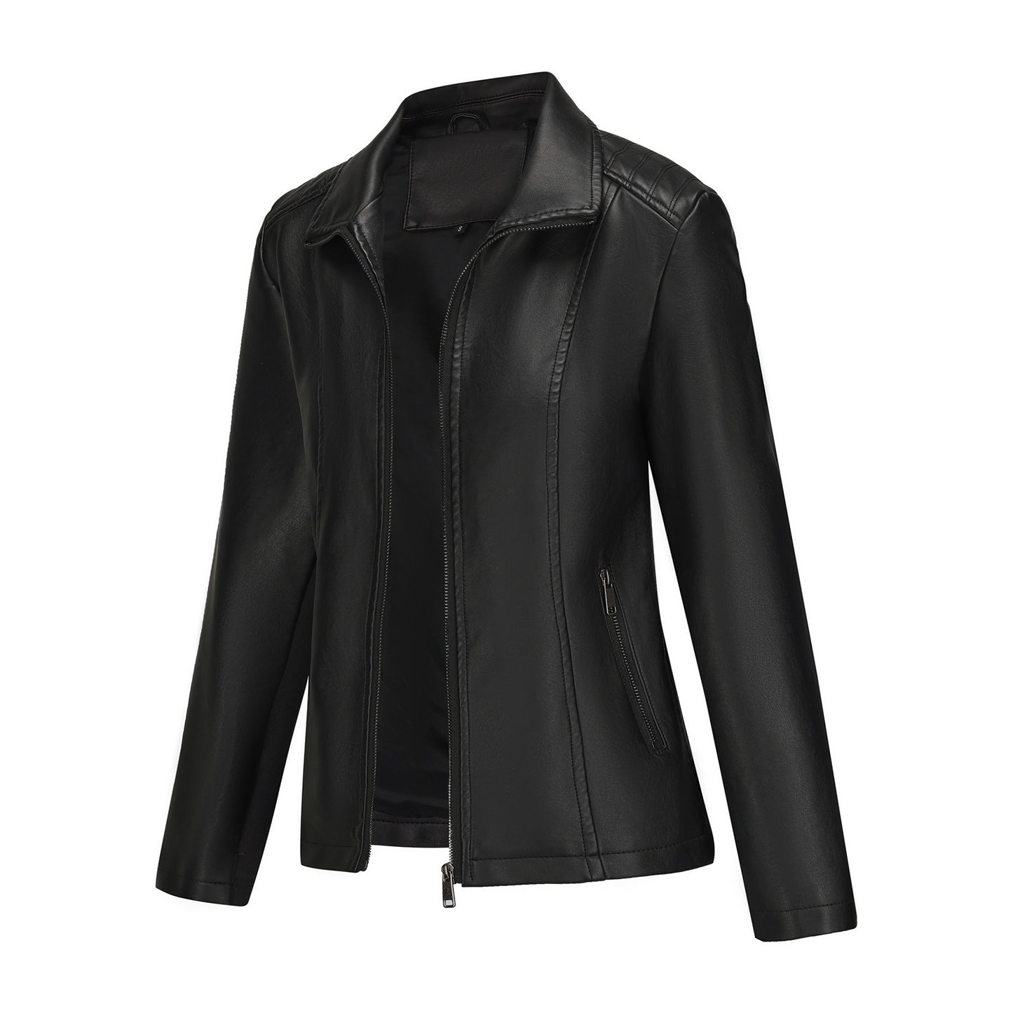 Leather Jacket Knitted Stitching Stretch Coat