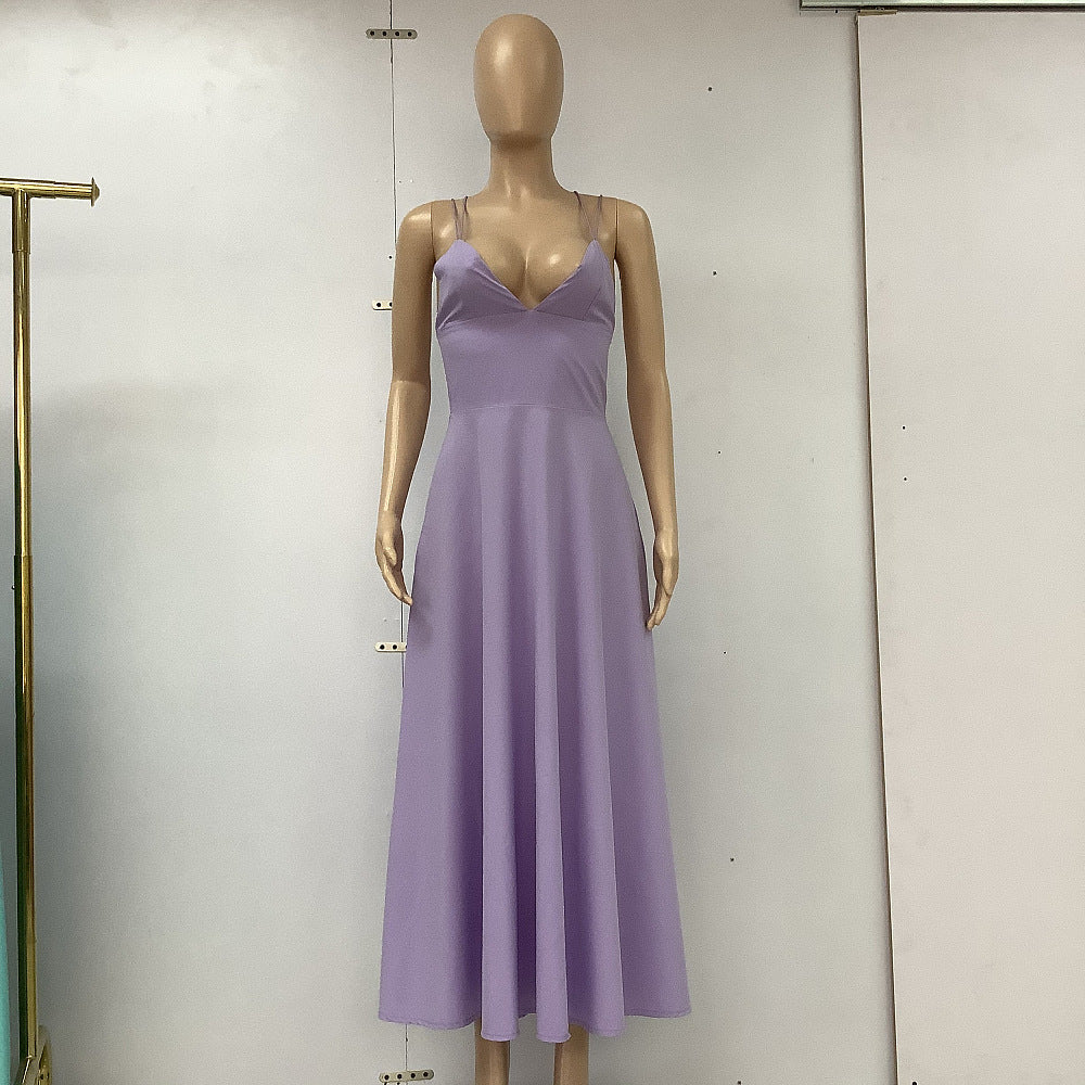 Elegant Sweetheart Neck A-Line Midi Dress Sexy V-neck Suspender Dress Summer Fashion A-Line Long Dresses For Women