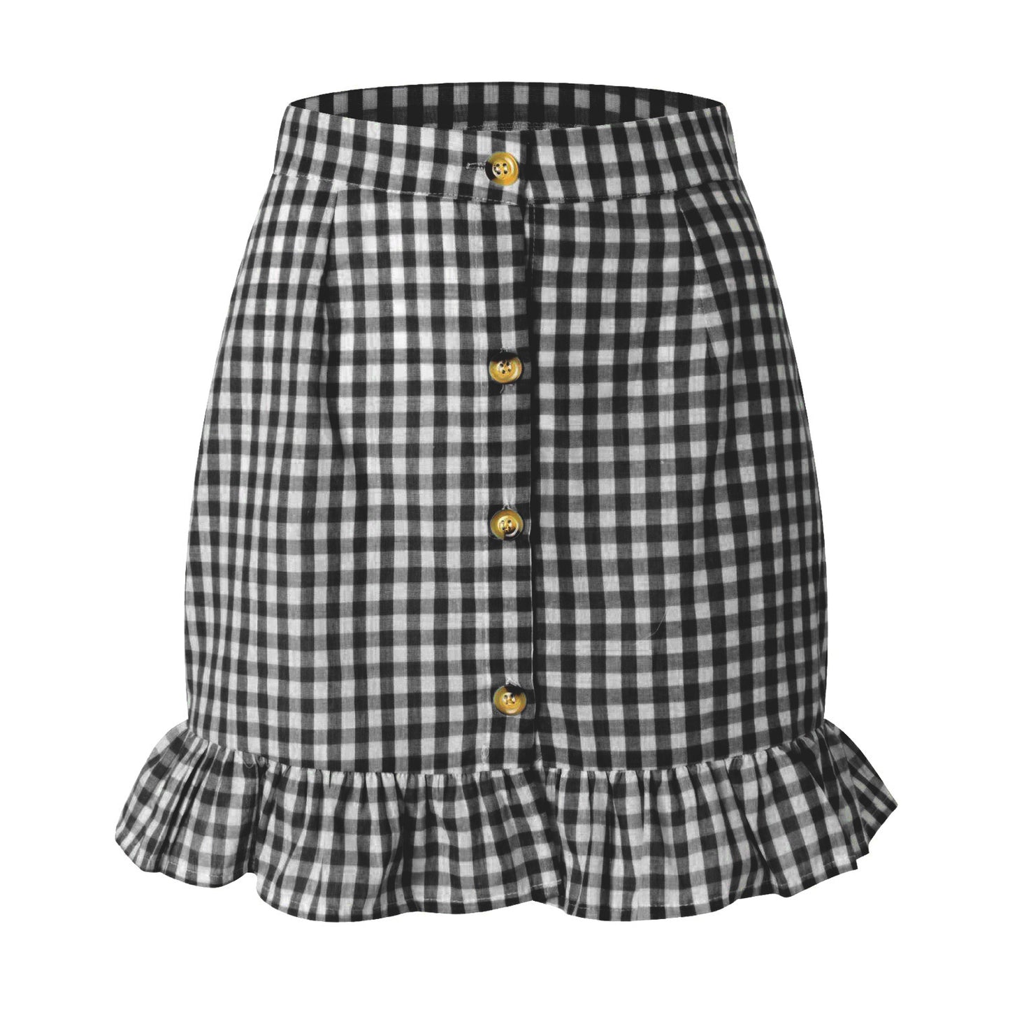 Plaid Lotus Leaf High Waist Skirt For Women's