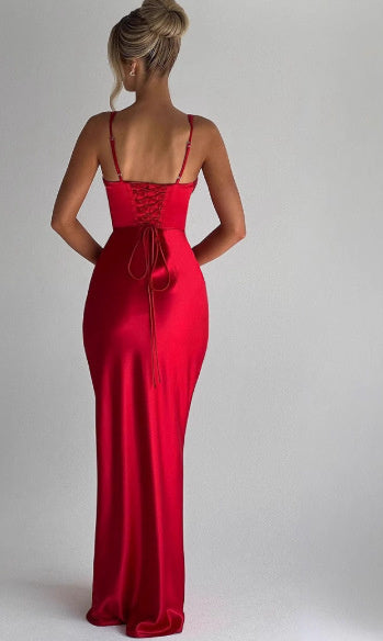 Long Dress Solid Color Sexy Slit Sleeveless Round Neck Dress
