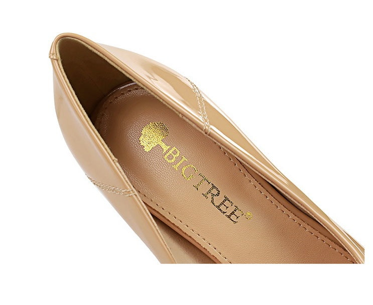 Glossy Charm Pointed Heels – Where Elegance Meets Bold Glam Women Single Shoes With High Metal Belt Buckle