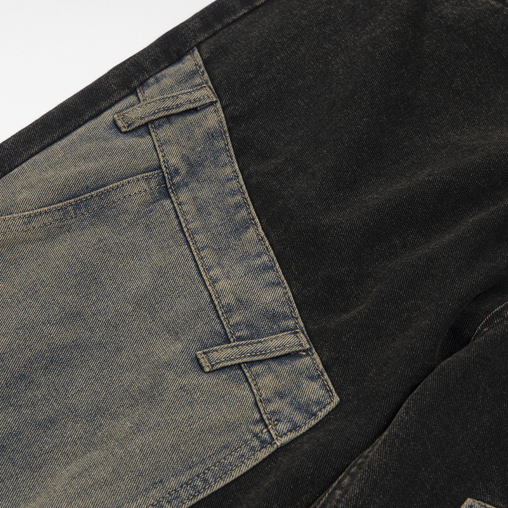 Raw Edge Revival – Two-Tone Panel Utility Jeans High Street Design Jeans For Men And Women