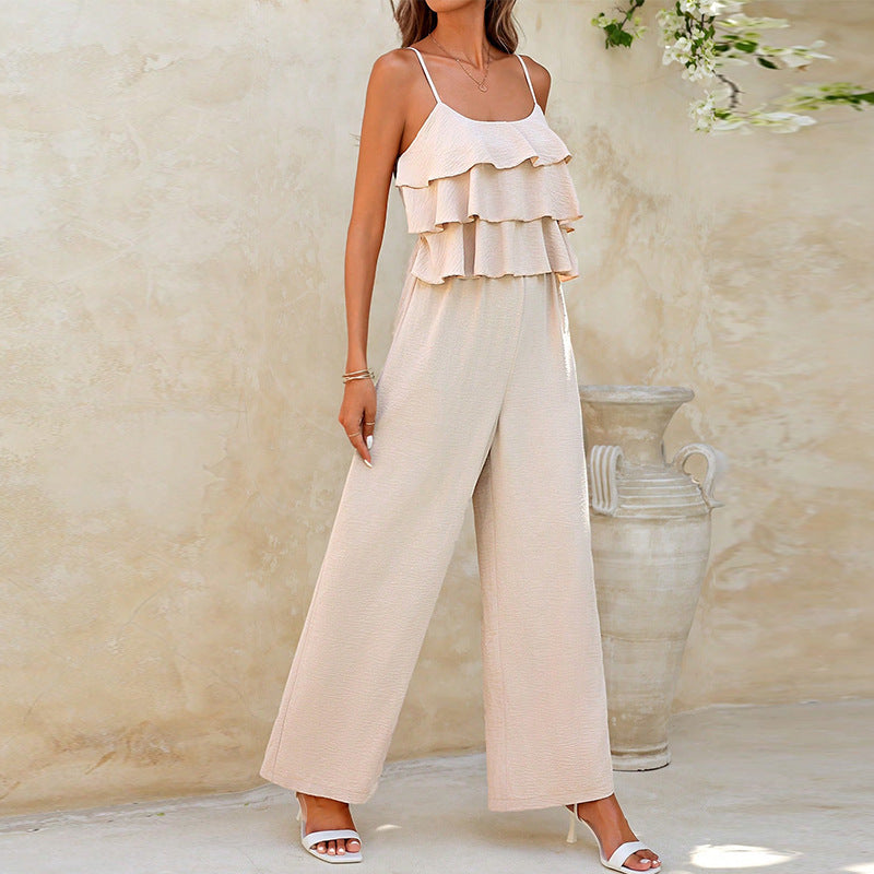 European And American Style Lotus Leaf Suspender Jumpsuit For Women's