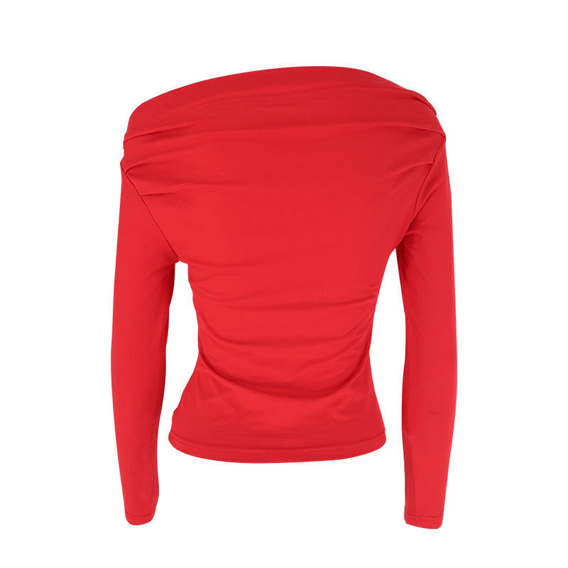 Scarlet Edge Off-Shoulder Top – Sleek, Bold & Flattering Women's Top Korean Style Slim-fitting Cool Top For Women