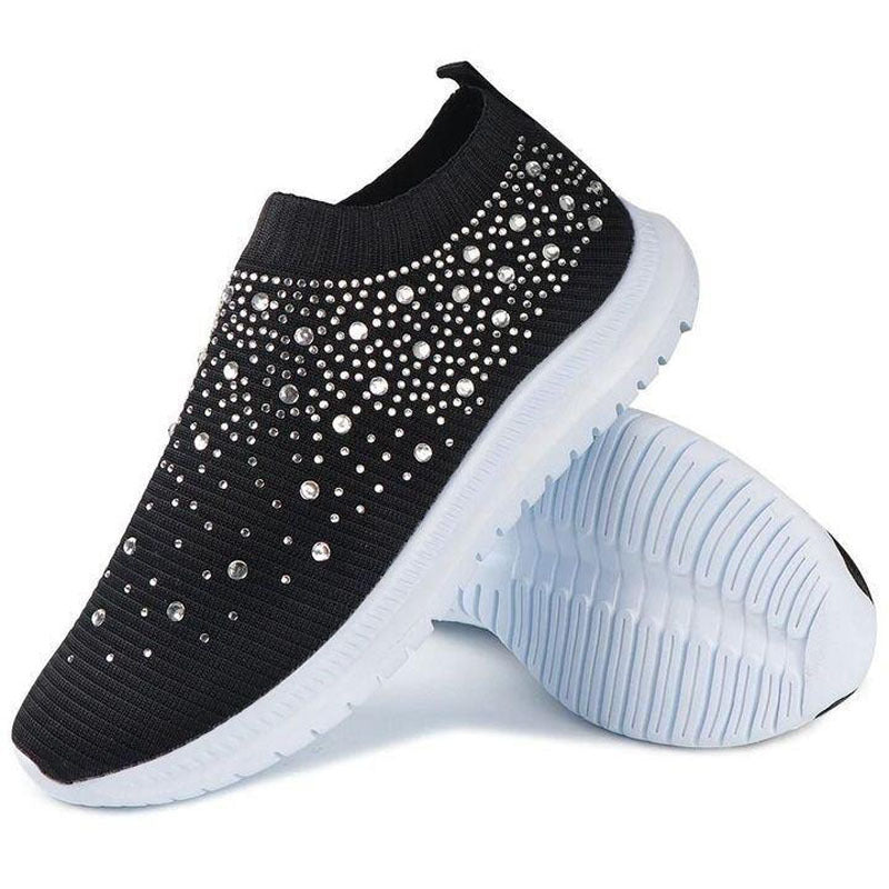 Sparkling Rhinestone Slip-On Sneakers Rhinestone Flyknit Sneakers