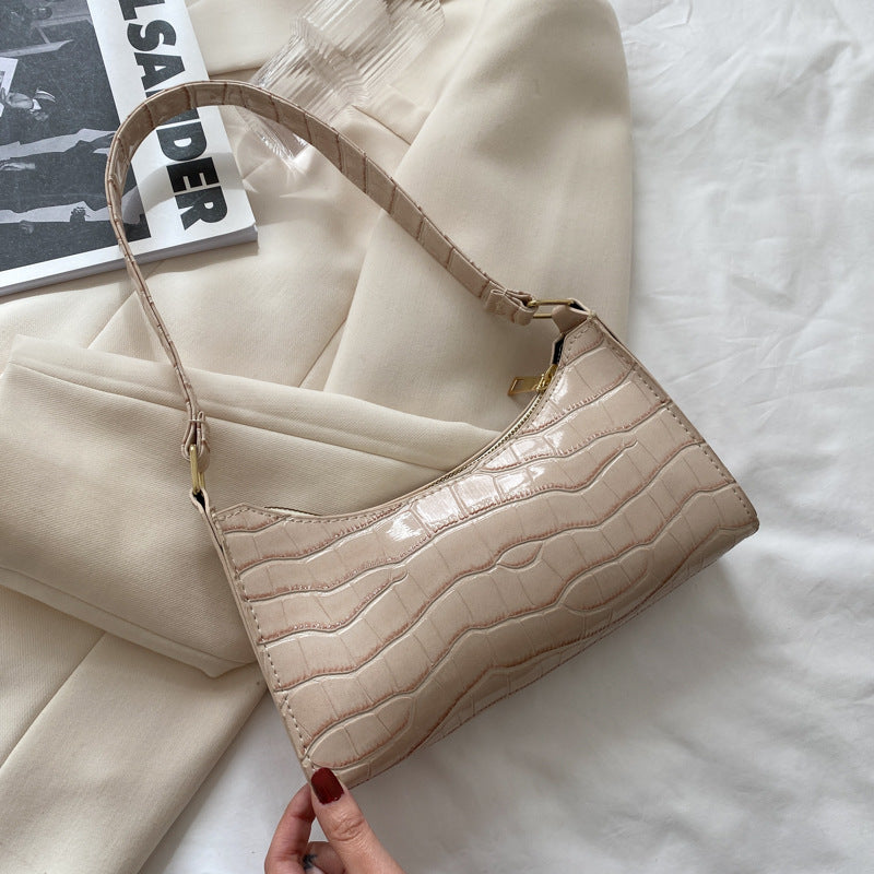 Elegant Crocodile Textured Shoulder Purse | Perfect for Day or Night Embossed Underarm Stone Pattern Candy Color Shoulder Bag