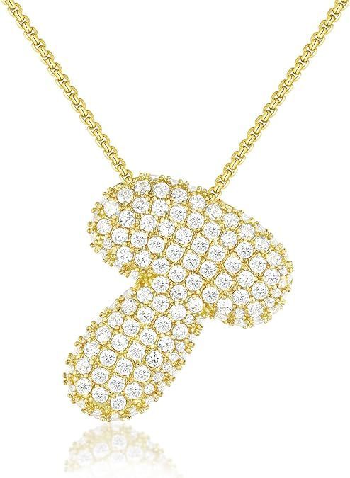 Custom Initial Necklace | Sparkle Alphabet Pendant Brass Zircon Balloon English Letter Necklace