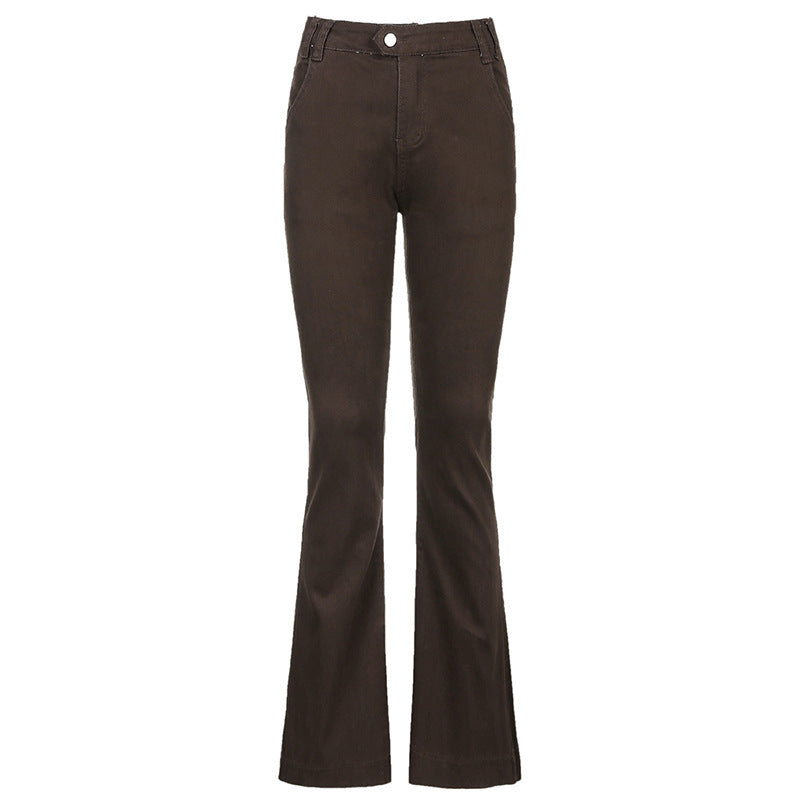 Cocoa Curve Flare Pants – Y2K Edge, Retro Revival Small Women's Skinny Flared Pants Straight-leg Pants