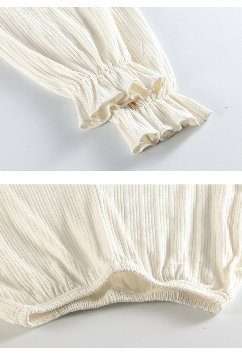 Sweet Ruffled Long Sleeve Pajama Set with Bow Detail Palace Pajamas Women Spring And Autumn Korean Style Cotton Long Sleeves