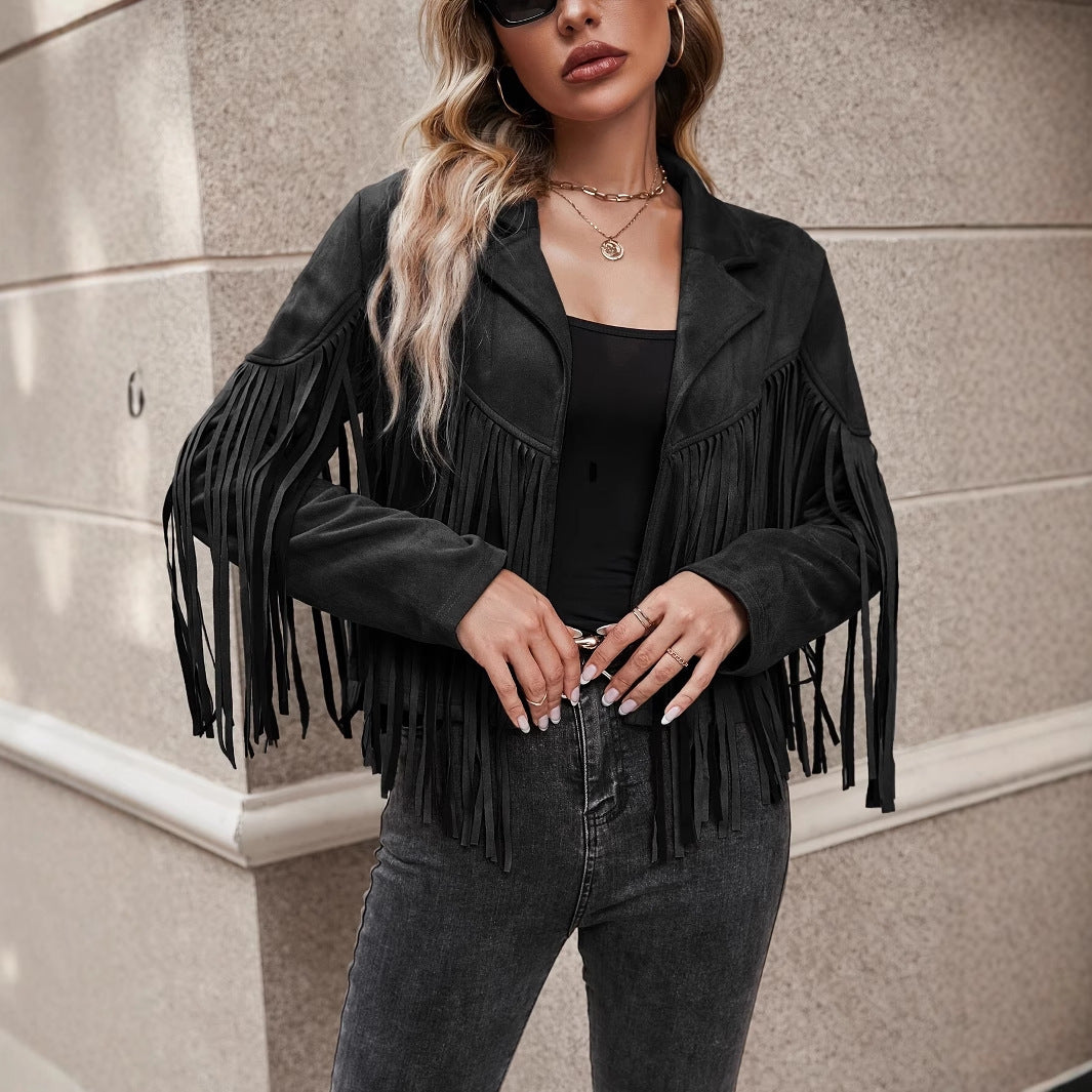 Spring And Autumn Casual Fringe Regular Sleeve Lapel Regular Women's Everyday Jacket