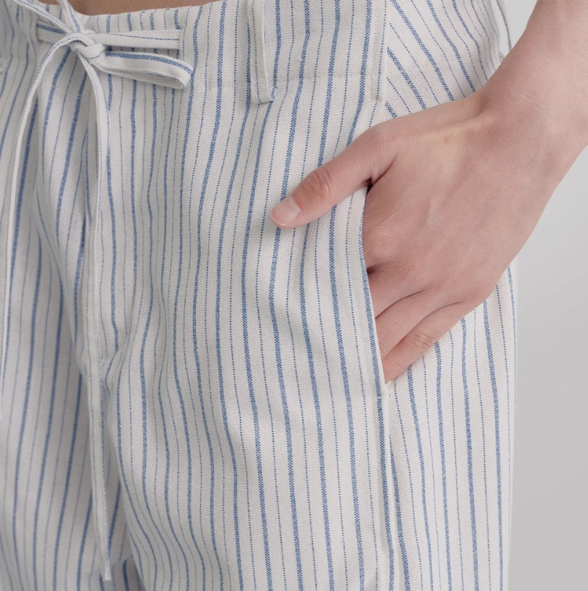 Striped Blue And White Drawstring Banana Pants