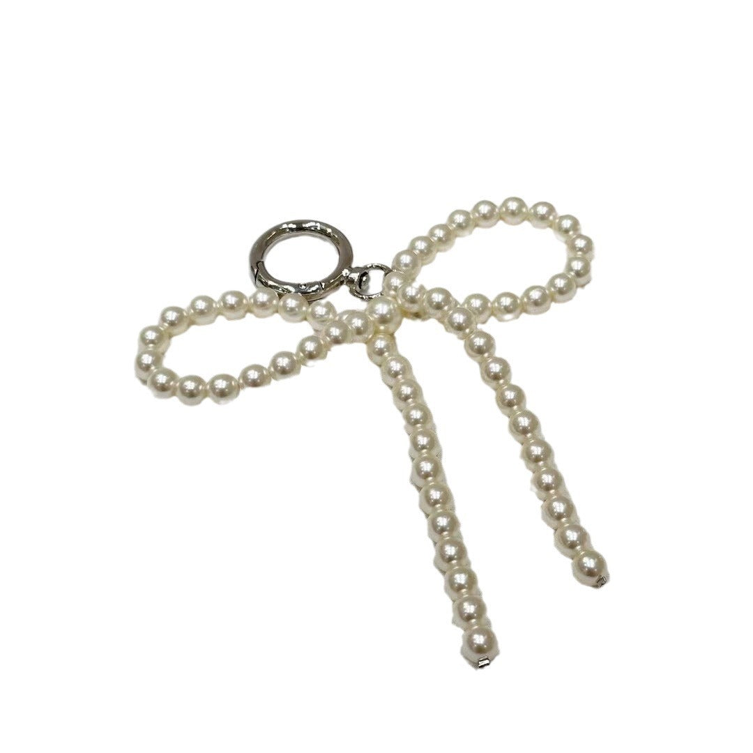 Chic Pearl Embellished Bow Accessory Charm Simple Ins Style Beaded Pearl Bowknot Bag Bag Charm Mobile Phone Charm