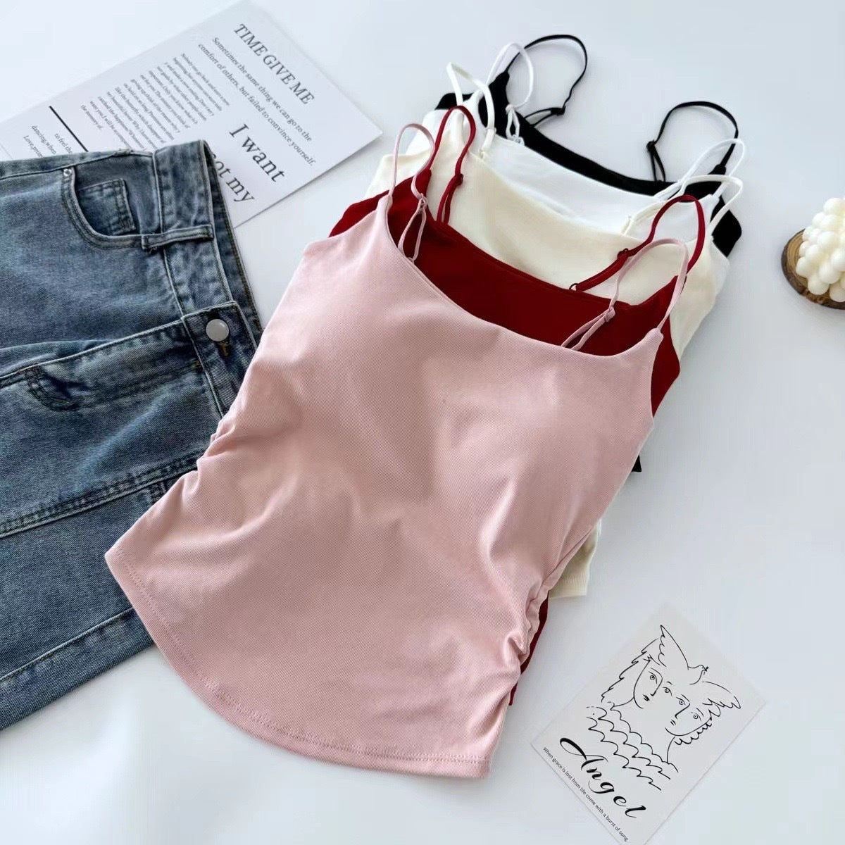Pure Color Casual Versatile Sling Pleated With Chest Pad Vest