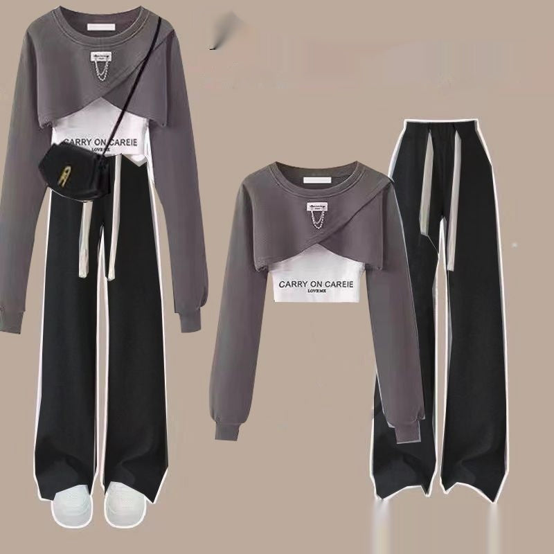 Autumn Suit Women's Wide-leg Pants Three-piece Sling Sweater Loose