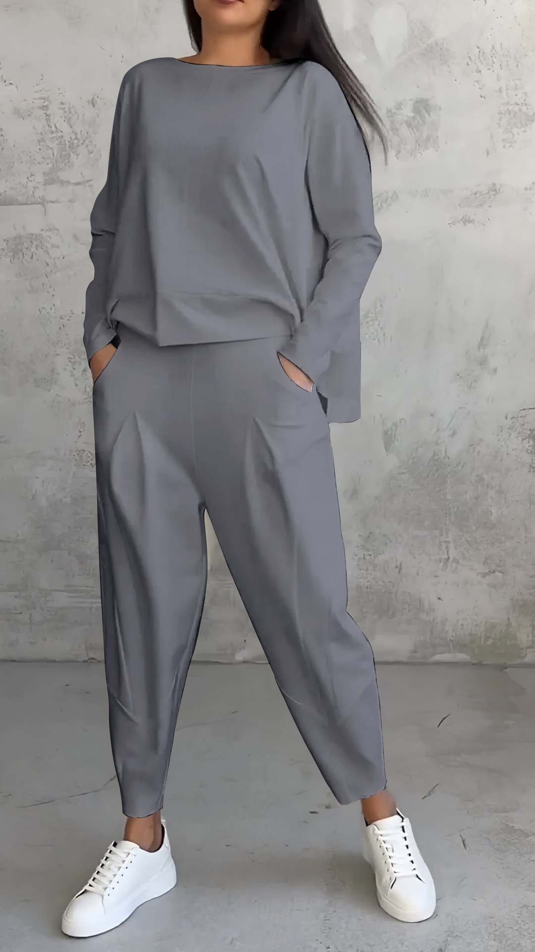 Chic Everyday Coord Set – Style Meets Comfort Women's Irregular Design Long-sleeved Sweater Harem Pants Suit