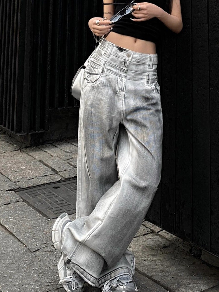Retro Straight Jeans With Old And Dirty Design