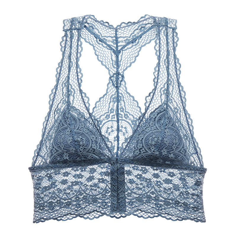 Satin / Silk Look Lace Trim Camisole Top New Ultra-Thin Hollow Bra Set