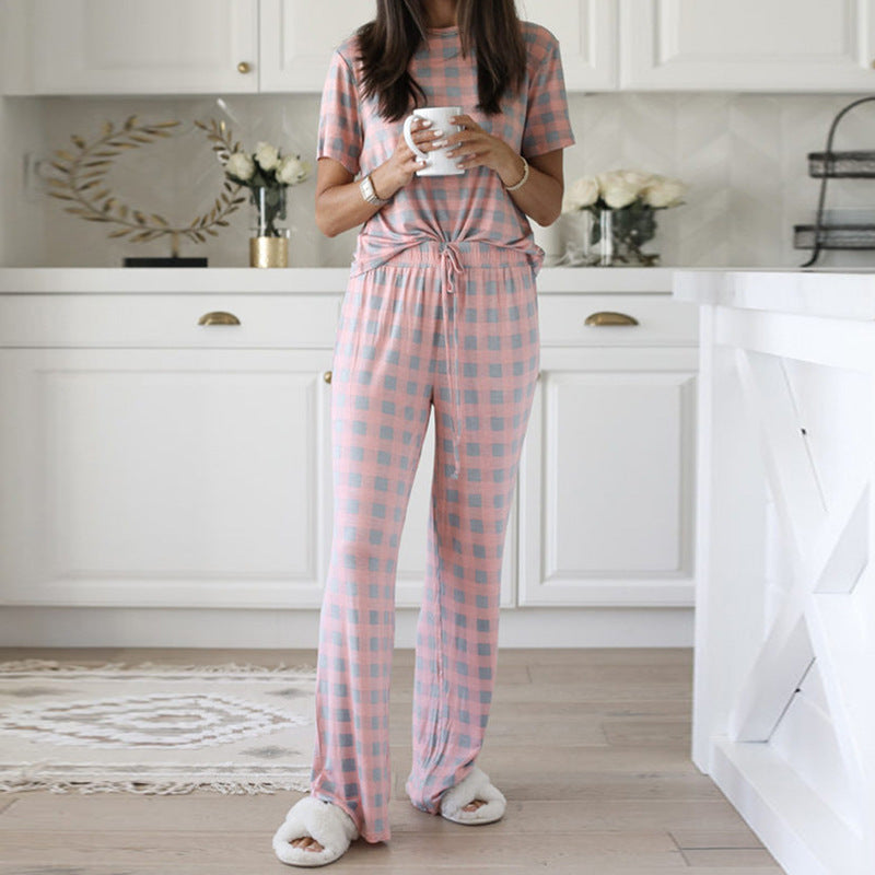 Comfy Short Sleeve Top & Long Pants Pajama Set Women Printed Two-Piece Pajamas Suits