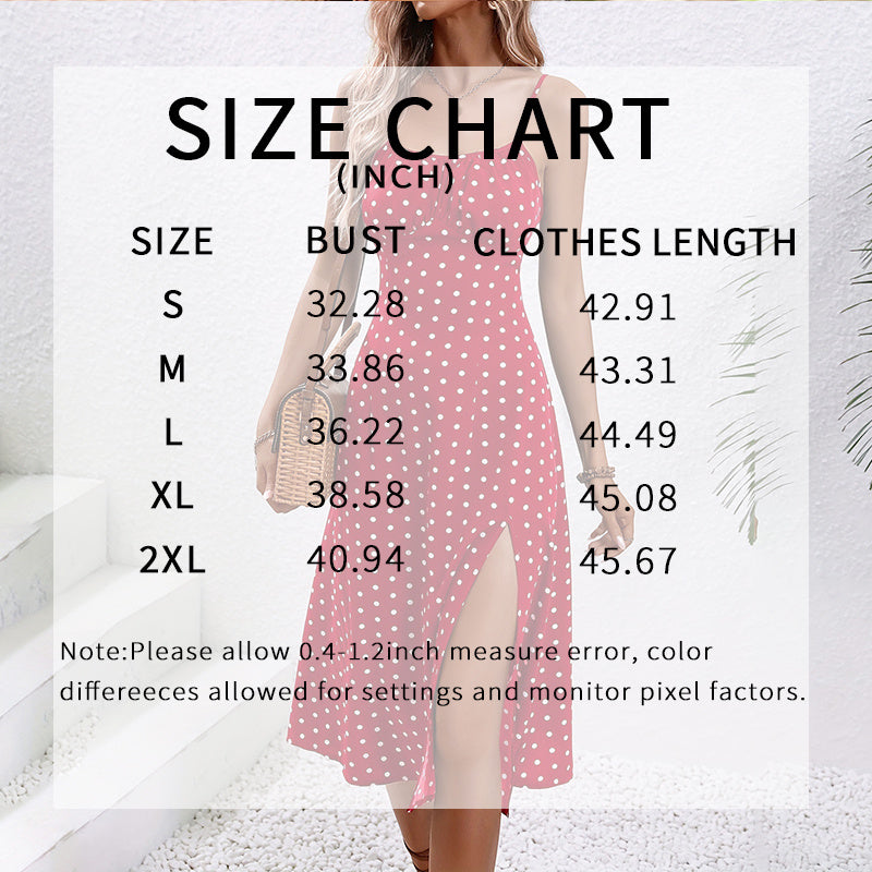Summer Casual Boho Sundress Polka Dot Sleeveless Spaghetti Strap Backless Side Slit Dresses