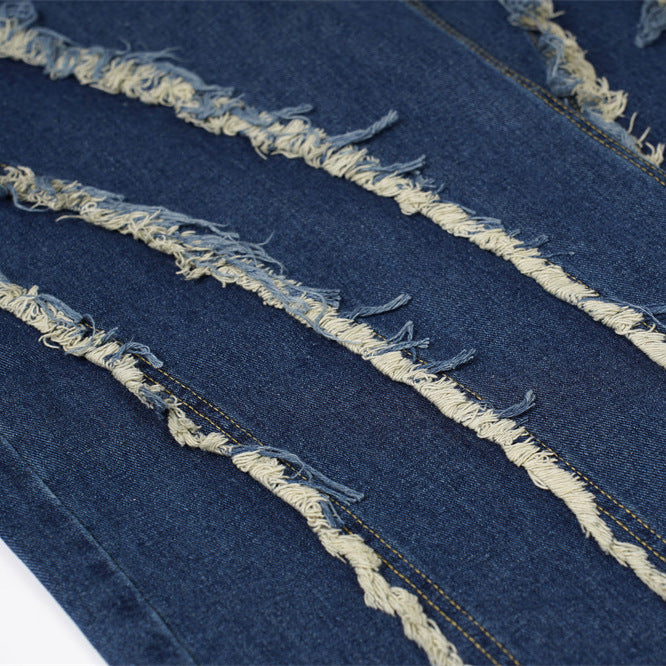 Trendy Ripped Patchwork Flare Jeans Retro Unisex Wear Bootcut Denim Jeans