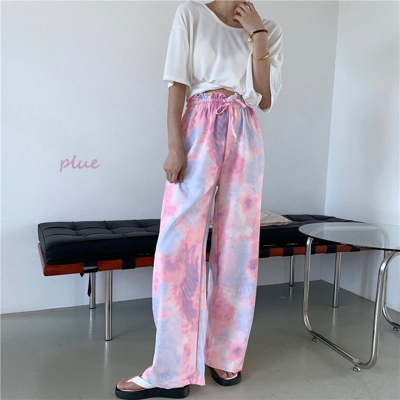 Vibe Wave Printed Lounge Pants – Unapologetically Bold Tie Dye Wide Leg Pants New Women's Nine-quarter Pants