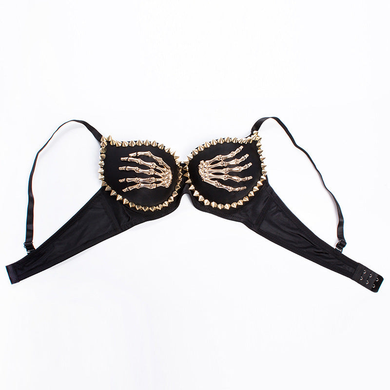 Embellished Skeleton Hand Bra - Goth & Punk Style Lingerie Top Women Nightclub Black Finger Bra