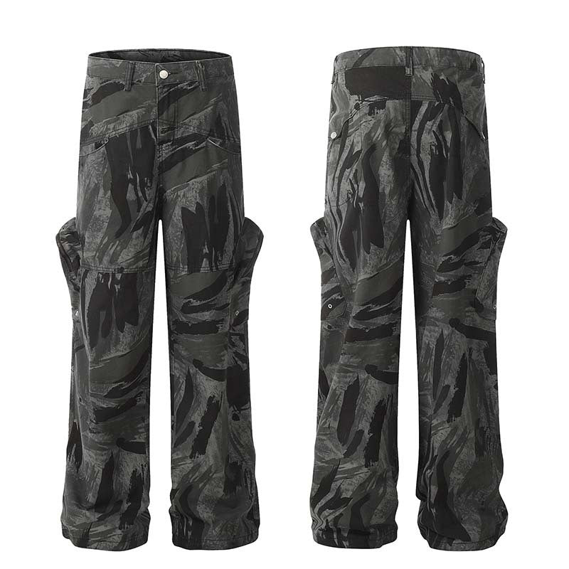 Urban Stealth – Dark Camo Utility Cargo Pants Graffiti Camouflage Straight Jeans For Women