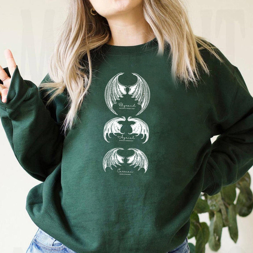 Mythical Creature Graphic Sweatshirt - Women Crewneck Pullover Night Shirt Thorns And Rose Court T-shirt