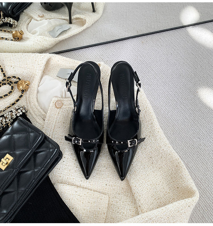 Elegant Pointed Toe High Heels with Ankle Strap & Buckle Slim Heel Pointed Large Heel Sandals
