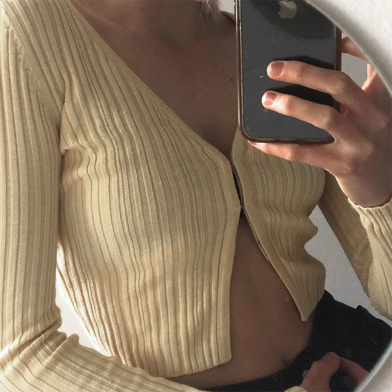 Crop long sleeve ribbed tops For Women's