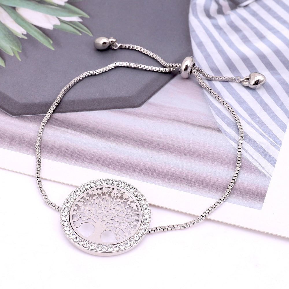 Sparkling Crystal Tree Charm Bracelet New Gold Metal Creativity Lucky Tree Bracelet