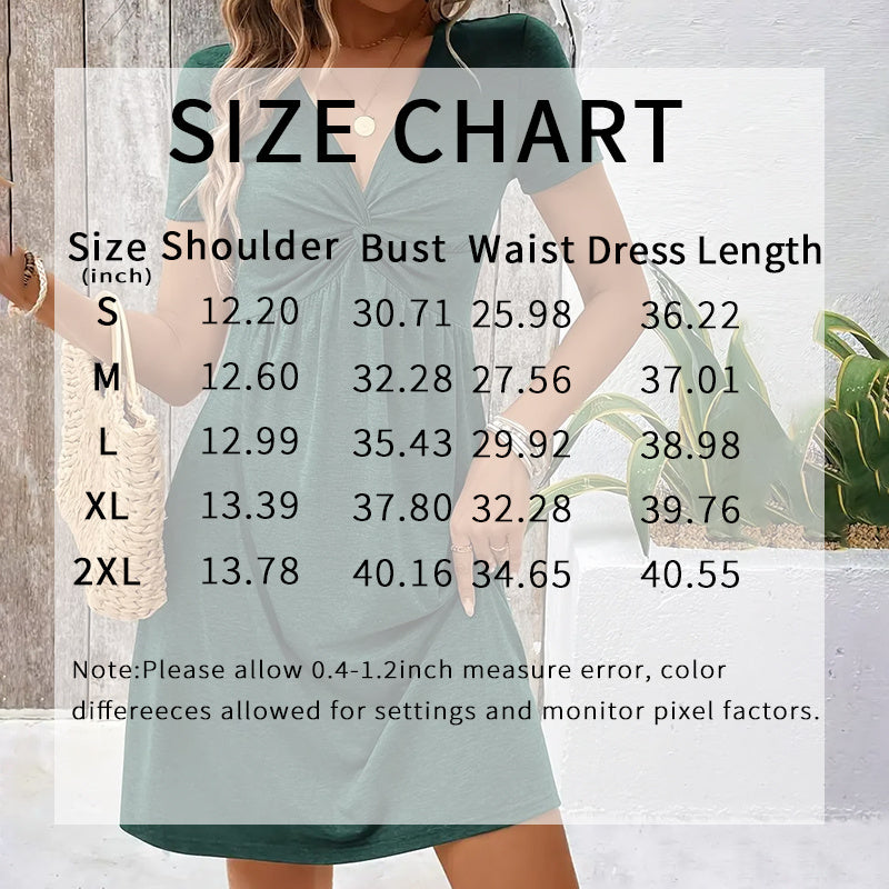 Casual Summer Twist Front V Neck Short Sleeve Mini Dress