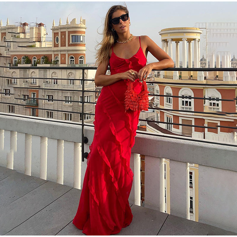 Chiffon Long With Suspender Elegant Party Wear Dress For Women's