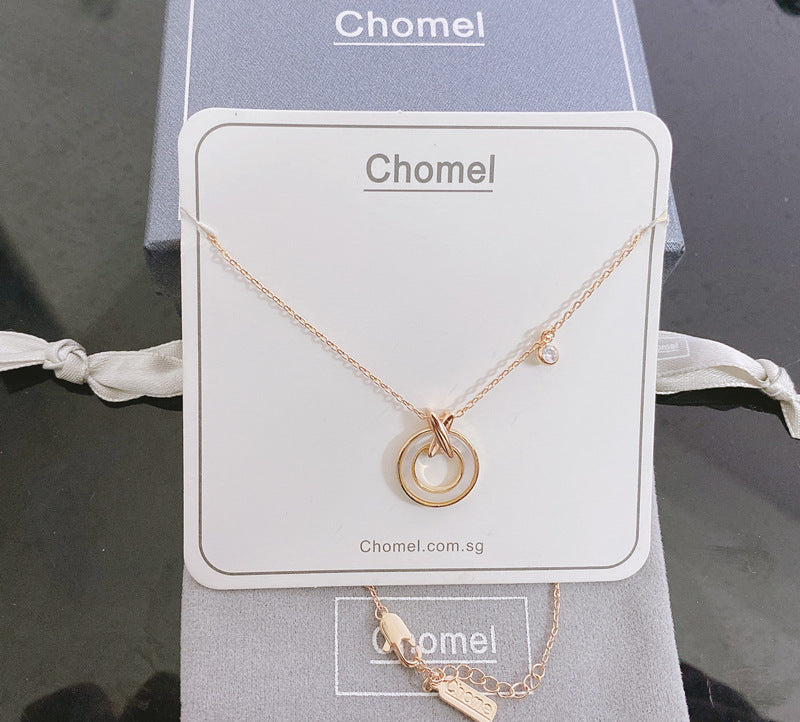 Elegant Twin Ring Pendant Necklace – Timeless Gold & Silver Dual-Tone Design Fritillary circle silver necklace