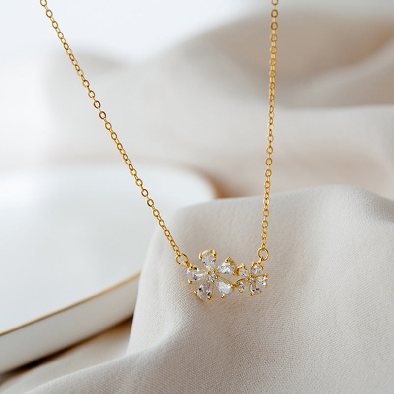 Delicate Crystal Flower Pendant Necklace – Gold & Silver Options S925 Sterling Silver Chrysanthemum Design Sense Net Red Same Style