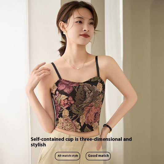 Vintage Floral Pleated Beauty Back Sling Top