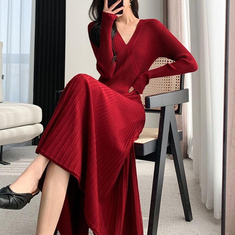 Retro Hong Kong Style Meiko Atmospheric Knitted Dress