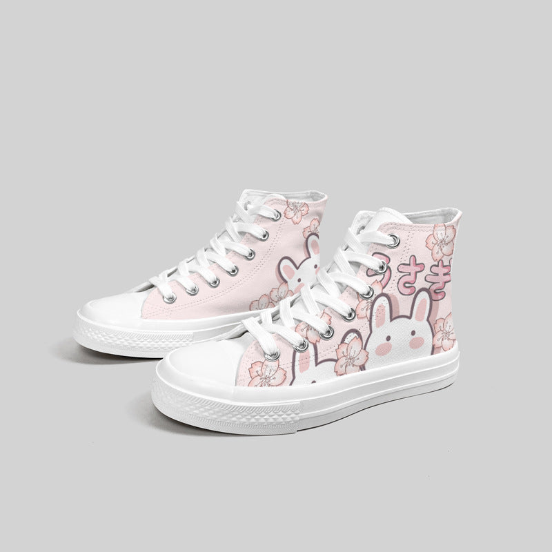 Cute My Melody & Bunny High-Top Sneakers | Kawaii Anime Canvas Shoes Japanese And Korean Style Girls' High-top Canvas Shoes