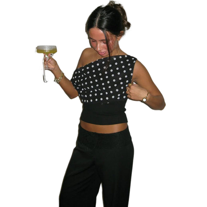 Retro One-shoulder Navel-exposed Waist-controlled Top