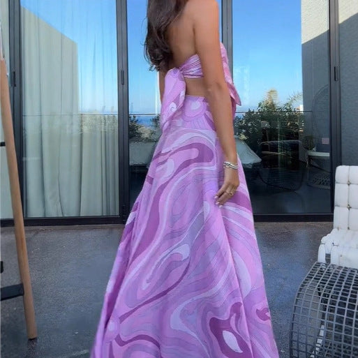 Elegant Vacation Style Suit Tube Top Two-piece Long Dress