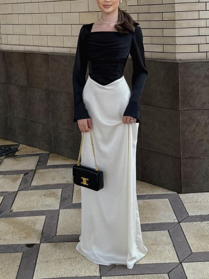 Elegant Long Sleeve Velvet Panel Maxi Bodycon Dress
